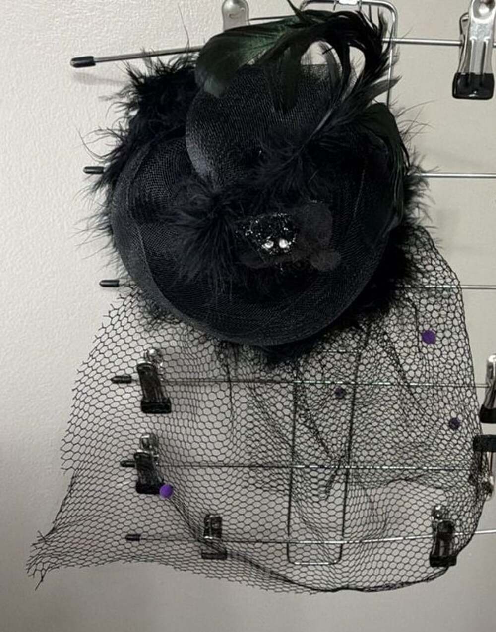 Black Cat Feather Fascinator Hat Veil Gothic Costume Accessory